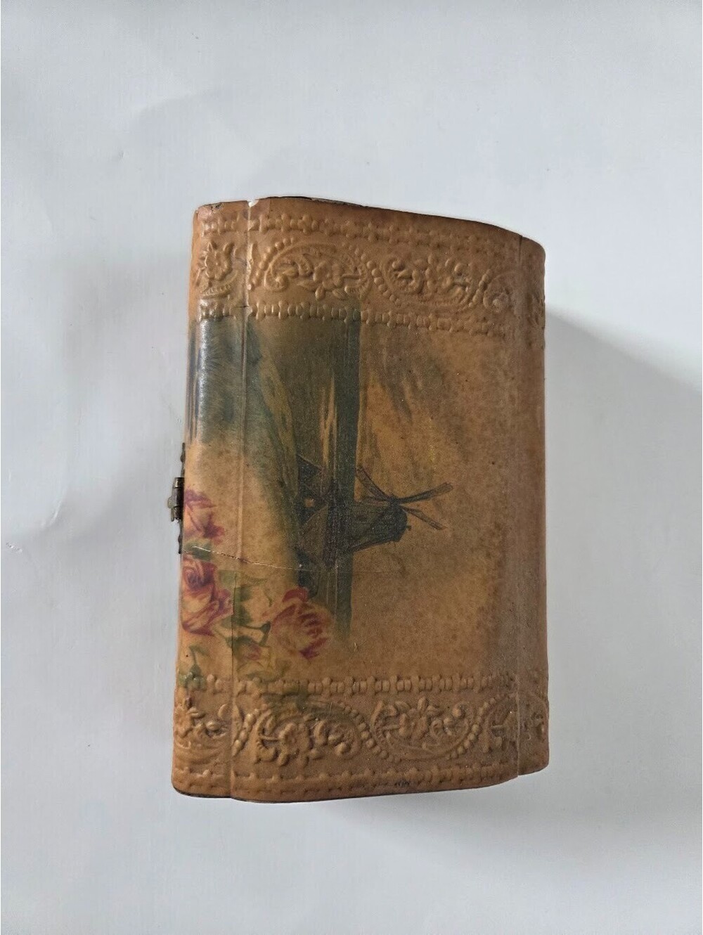 Antique Vanity Grooming Set Windmill Book Box Case w/ Comb & Tool Accessories